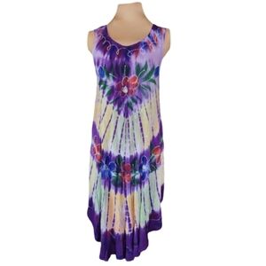 Free Size‎ 100% Rayon Floral Tie Dye Asymmetrical Dress